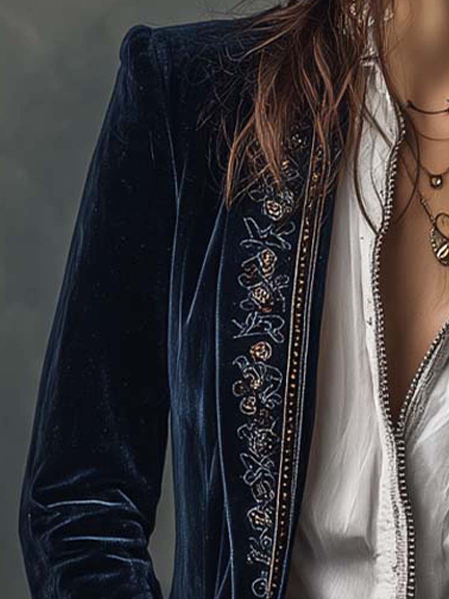 Erica | Veste longue en velours brodé