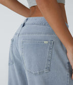 Jessica Flex™ Asymmetric Low Rise Zipper Pockets Baggy Wide Leg Washed Casual Jeans