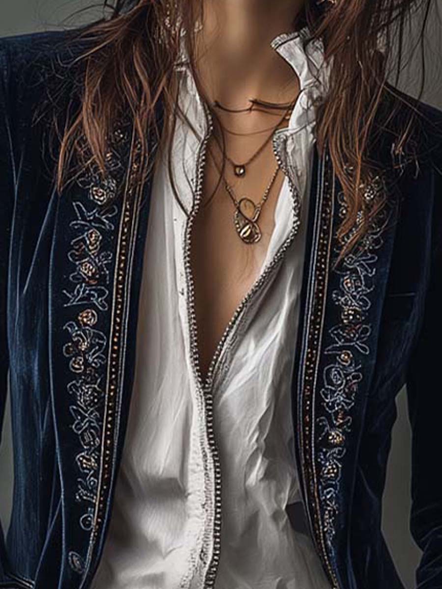 Erica | Veste longue en velours brodé