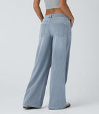 Jessica Flex™ Asymmetric Low Rise Zipper Pockets Baggy Wide Leg Washed Casual Jeans