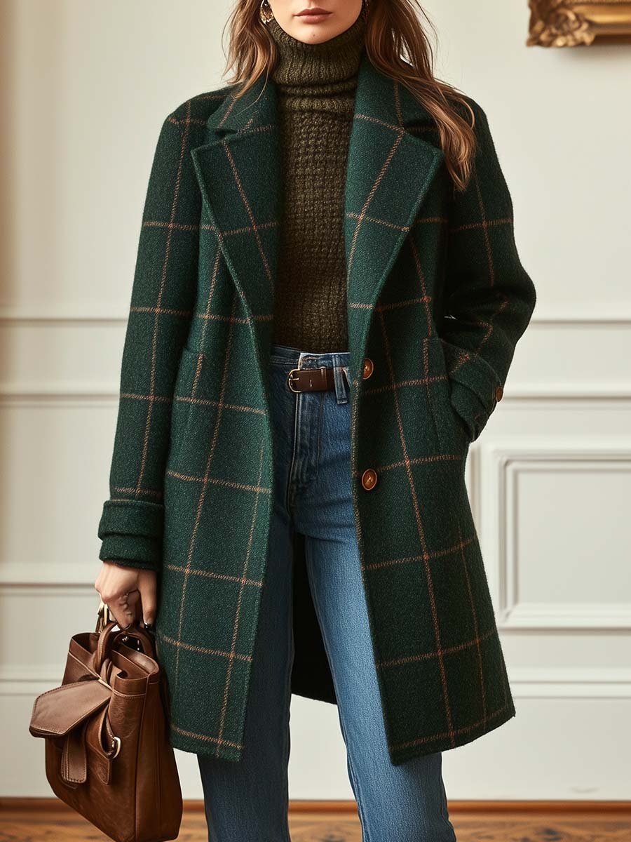 Frances | Manteau en Laine à Carreaux Classique